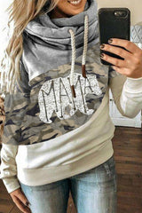 MAMA Camo Print Accent Colorblock Splicing Hoodie