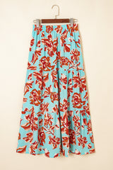 Boho Floral Side Slit Tiered Maxi Skirt