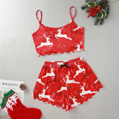 Christmas European And American Thin Pajamas Women's Sleeveless Shorts