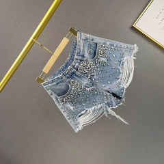 Women's Fashion Bottoms Holes Wide-leg Denim Bottoms Woven