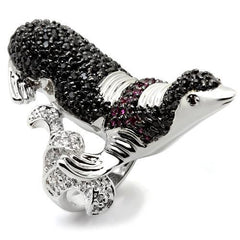 0W003 - Rhodium + Ruthenium Brass Ring with AAA Grade CZ in Multi