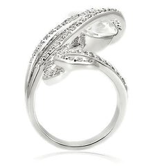 0W253 - Rhodium Brass Ring with AAA Grade CZ in Clear