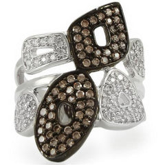 0W295 - Rhodium + Ruthenium Brass Ring with AAA Grade CZ in Champagne