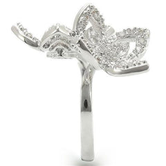 0W336 - Rhodium Brass Ring with AAA Grade CZ in Clear