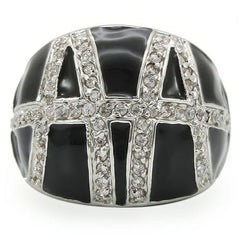 0W355 - Rhodium Brass Ring with AAA Grade CZ in Clear