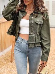 Ruffle Raw Hem Denim Jacket