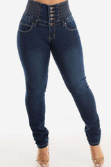 High Waist Buttoned Skinny Hip Lifting Jeans for Curves