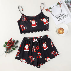 Christmas European And American Thin Pajamas Women's Sleeveless Shorts