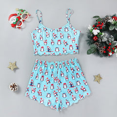 Christmas European And American Thin Pajamas Women's Sleeveless Shorts