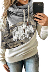 MAMA Camo Print Accent Colorblock Splicing Hoodie