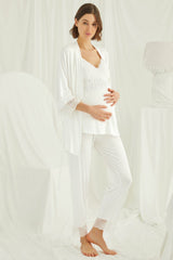 Shopymommy 18433 Lace Strappy 3-Pieces Maternity & Nursing Pajamas