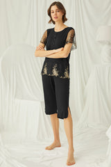 Shopymommy 19172 Lace Plus Size Capri Maternity & Nursing Pajamas