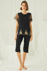 Shopymommy 19172 Lace Plus Size Capri Maternity & Nursing Pajamas