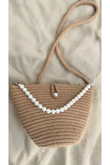 Women dark brown pearl design classic shoulder bag elegant daily handb