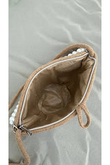Women dark brown pearl design classic shoulder bag elegant daily handb