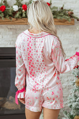 Floral Shirt Satin Tie and Shorts Pajama Set