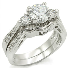 1W002 - Rhodium Brass Ring with AAA Grade CZ in Clear
