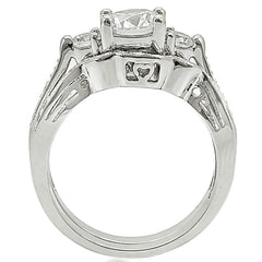 1W002 - Rhodium Brass Ring with AAA Grade CZ in Clear