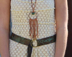 Turquoise & Brown Embossed Leather Belt w/ Fringe