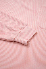 Plus Size Solid Ribbed Reverse Seam Chest Pocket Top