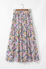 Boho Floral Side Slit Tiered Maxi Skirt