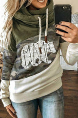 MAMA Camo Print Accent Colorblock Splicing Hoodie
