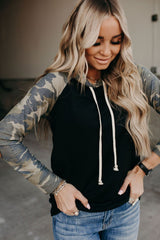 Camo Print Patchwork Hoodie