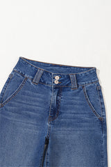 Denim Double Button Straight Leg Jeans