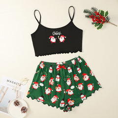 Christmas European And American Thin Pajamas Women's Sleeveless Shorts