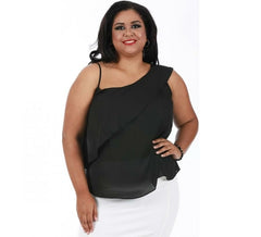 Curvy Plus Size One Shoulder Top W/Ruffled Overlay 3533916C