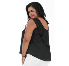 Curvy Plus Size One Shoulder Top W/Ruffled Overlay 3533916C
