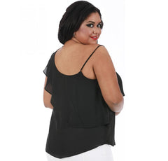 Curvy Plus Size One Shoulder Top W/Ruffled Overlay 3533916C