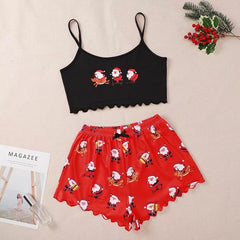 Christmas European And American Thin Pajamas Women's Sleeveless Shorts