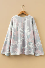 Plus Size Camo Drop Shoulder Pullover Top