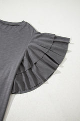 Plus Size Solid Layered Ruffle Short Sleeve Top
