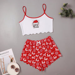 Christmas European And American Thin Pajamas Women's Sleeveless Shorts