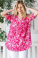 Heimish Full Size Short Sleeve Crisscross Animal Babydoll Top Plus