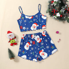 Christmas European And American Thin Pajamas Women's Sleeveless Shorts
