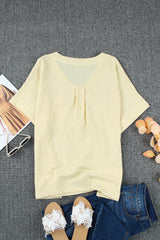 Beige Textured Pocket Split V Neck Plus Size Top