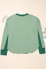 Plus Size Stripe Thermal Reverse Seam Patchwork Top