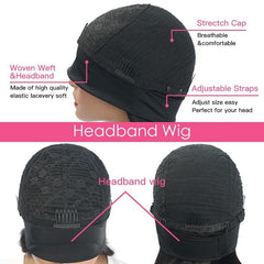 Burgundy Headband Body Wave Human Hair Wig #99J Scarf Wig No GLUE Eas