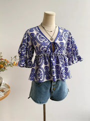 Floral Print Tie-Front Blouse