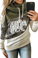 MAMA Camo Print Accent Colorblock Splicing Hoodie