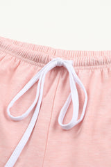 Pink Leopard Hat Print Short Sleeve T Shirt and Drawstring Shorts