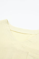 Beige Textured Pocket Split V Neck Plus Size Top