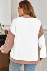 Plus Size Colorblock Cable Textured Top