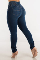 High Waist Buttoned Skinny Hip Lifting Jeans for Curves