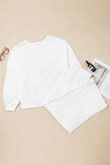 Plus Size Solid Raw Seam Top and Drawstring Pants Set