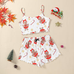 Christmas European And American Thin Pajamas Women's Sleeveless Shorts