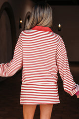Stripe Collared V-Neck Pullover and Skort Set